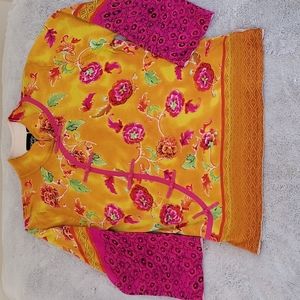 CHRISTINA ROTELLI silk spring top, bright colors of fushia, orange, yell…